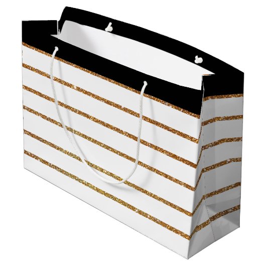 Eleganter Golden Glitzer Gestreifte Geschenktasche Große Geschenktüte (Rückseite Schrägansicht)
