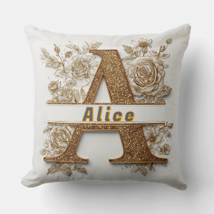 Eleganter Golden Letter A mit delikaten Blume Kissen