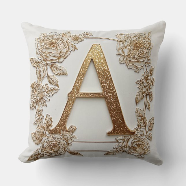 Eleganter Golden Letter A mit delikaten Blume Kissen (Vorderseite)