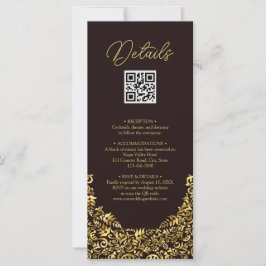 Eleganter Golden Maroon QR Code Hochzeitdetails Karte