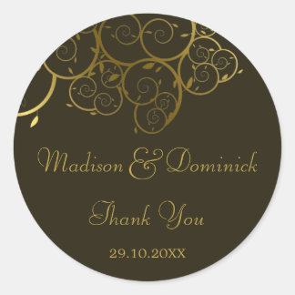 Eleganter Golden Spiral Vines Klassischer Hochzeit Runder Aufkleber