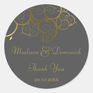 Eleganter Golden Spiral Vines Klassischer Hochzeit Runder Aufkleber