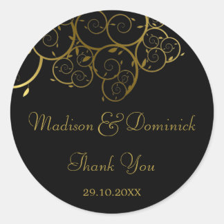 Eleganter Golden Spiral Vines Klassischer Hochzeit Runder Aufkleber