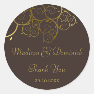 Eleganter Golden Spiral Vines Klassischer Hochzeit Runder Aufkleber