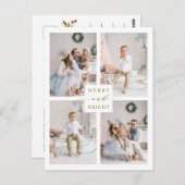 Eleganter Goldene Merry & Bright 4 Foto Urlaub Postkarte (Vorne/Hinten)