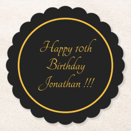 Eleganter Goldene Name Happy Birthday Scalloped Ro Untersetzer