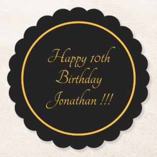 Eleganter Goldene Name Happy Birthday Scalloped Ro Untersetzer