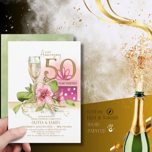 Eleganter Goldener 50. Hochzeitstag-Champagner Einladung