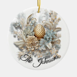 Eleganter Goldener Acorn mit Blumen - Custom Keramik Ornament