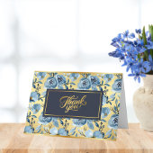 Eleganter goldener Akzent Blaue Rose-Muster-Kernst Dankeskarte