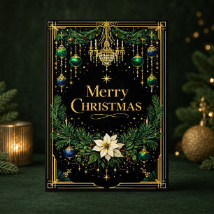 Eleganter goldener Art Deco Kronleuchter Weihnacht Feiertagskarte