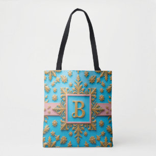 Eleganter Goldener Barock Brief B auf blauem Hinte Tasche
