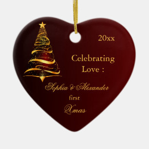 Eleganter goldener Baum Erste Weihnachten als Fris Keramik Ornament