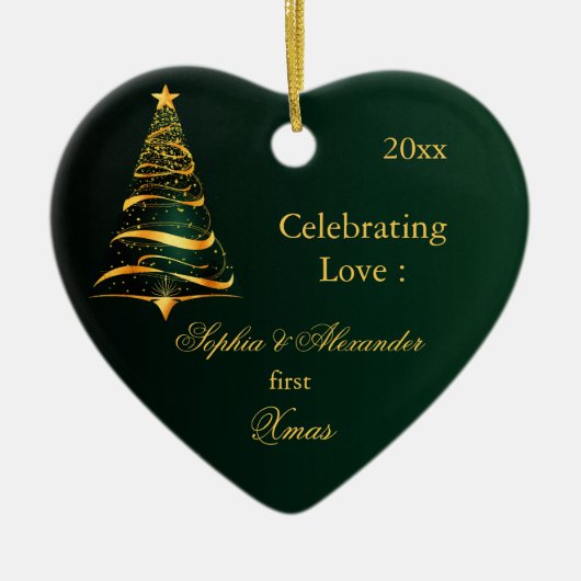 Eleganter Goldener Baum Neulich Weihnachten Keramik Ornament (Vorne)