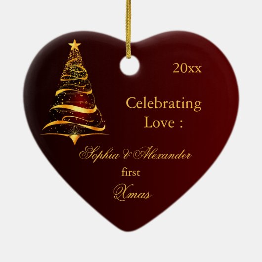 Eleganter Goldener Baum Neulich Weihnachten Keramik Ornament (Hinten)