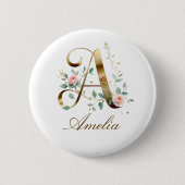 Eleganter goldener Blumen-Button mit dem Buchstabe Button (Vorderseite)