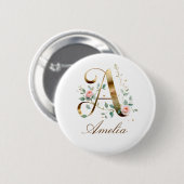 Eleganter goldener Blumen-Button mit dem Buchstabe Button (Vorne & Hinten)