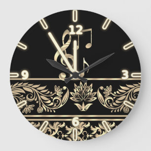 Eleganter goldener Blumenstrauß, Violinschlüssel, Große Wanduhr