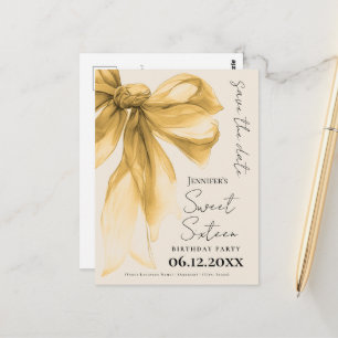 Eleganter goldener Bogen Coquette Sweet 16 Save-th Postkarte