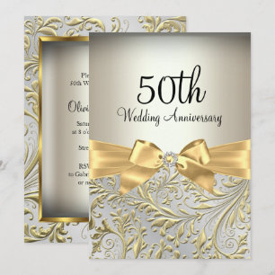 Eleganter goldener Bogen und florales Wirbeln 50.  Einladung