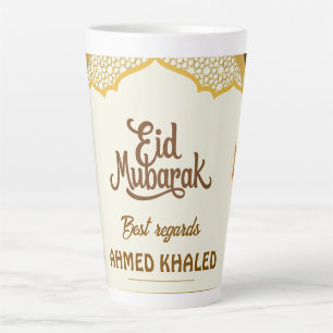 Eleganter goldener Bogen und Laternen Eid Mubarak Milchtasse