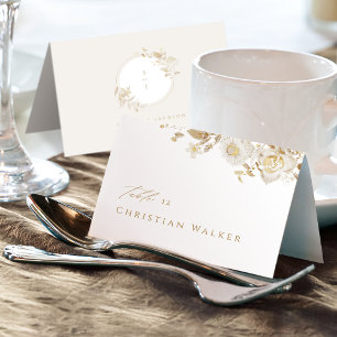 Eleganter goldener botanischer Kranz-Monogramm-Pla Tischnummer