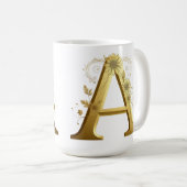 Eleganter goldener Buchstabe A mit floralem Design Kaffeetasse (VorderseiteRechts)
