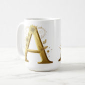Eleganter goldener Buchstabe A mit floralem Design Kaffeetasse (Vorderseite Links)