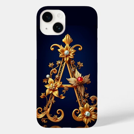 Eleganter Goldener Buchstabe A mit Verziertem Blum Case-Mate iPhone Hülle (Rückseite)