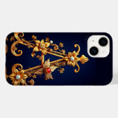 Eleganter Goldener Buchstabe A mit Verziertem Blum Case-Mate iPhone Hülle (Rückseite (Horizontal))