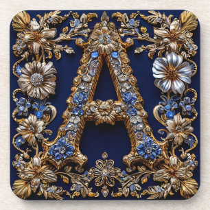 Eleganter Goldener Buchstabe "A" mit Verzierter Bl Getränkeuntersetzer