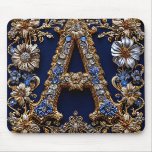 Eleganter Goldener Buchstabe "A" mit Verzierter Bl Mousepad