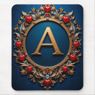 Eleganter goldener Buchstabe A, umgeben von Herzen Mousepad