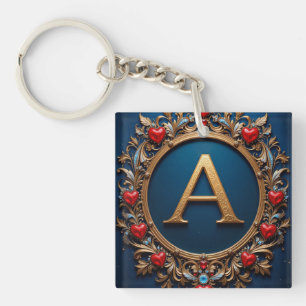 Eleganter goldener Buchstabe A, umgeben von Herzen Schlüsselanhänger