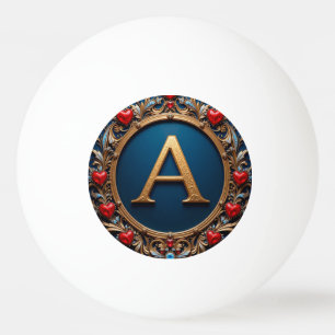Eleganter goldener Buchstabe A, umgeben von Herzen Tischtennisball