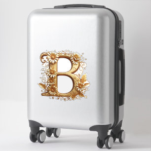 Eleganter goldener Buchstabe B mit Blumendesign Aufkleber