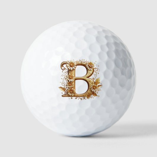 Eleganter goldener Buchstabe B mit Blumendesign Golfball (Vorderseite)