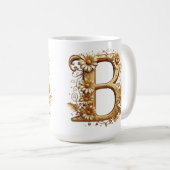 Eleganter goldener Buchstabe B mit Blumendesign Kaffeetasse (VorderseiteRechts)