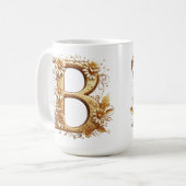 Eleganter goldener Buchstabe B mit Blumendesign Kaffeetasse (Vorderseite Links)