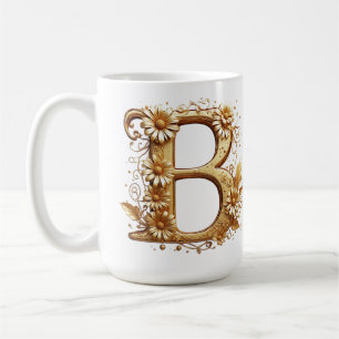 Eleganter goldener Buchstabe B mit Blumendesign Kaffeetasse