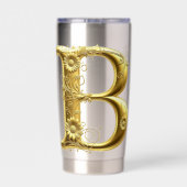Eleganter goldener Buchstabe B mit Blumendesign Thermobecher (Rückseite)