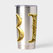 Eleganter goldener Buchstabe B mit Blumendesign Thermobecher (Rechts)