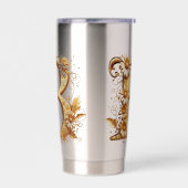 Eleganter goldener Buchstabe B mit Blumendesign Thermobecher (Links)