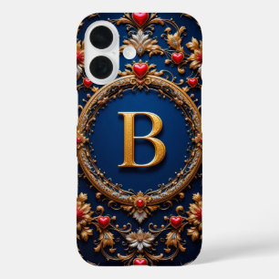 Eleganter goldener Buchstabe B umgeben von Herzen iPhone 16 Hülle