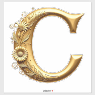 Eleganter goldener Buchstabe C mit floralem Design Aufkleber