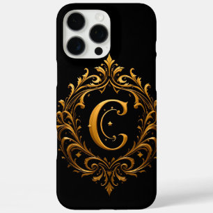 Eleganter goldener Buchstabe C mit floralen Verzie iPhone 16 Pro Max Hülle