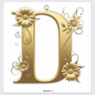 Eleganter goldener Buchstabe D mit floralem Design Aufkleber