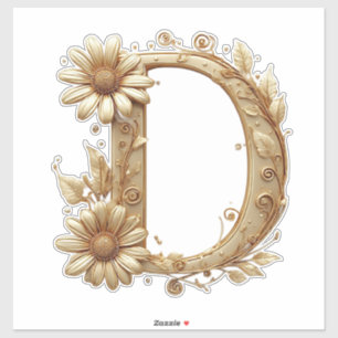 Eleganter goldener Buchstabe D mit floralem Design Aufkleber