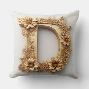 Eleganter goldener Buchstabe D mit zarten Blumen Kissen