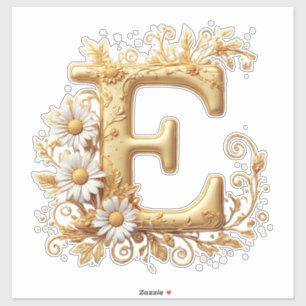 Eleganter goldener Buchstabe E mit floralem Design Aufkleber